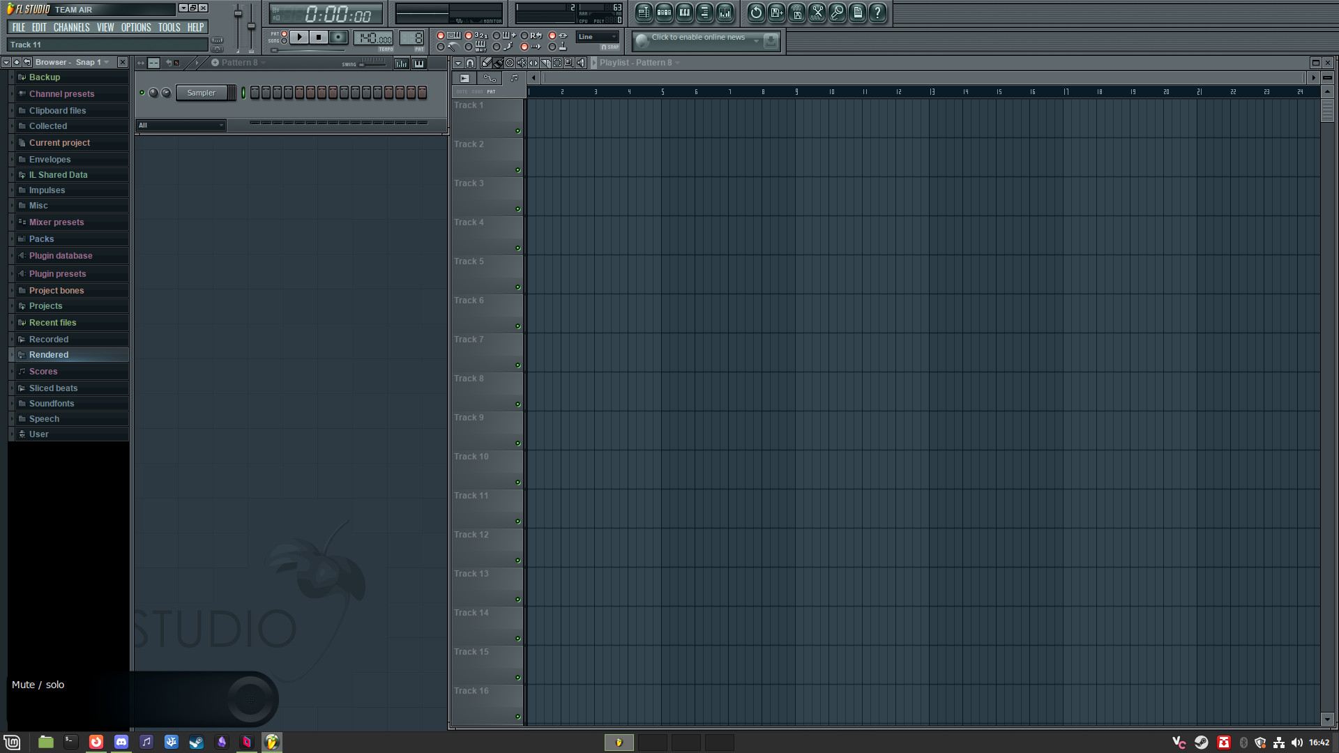 FL Studio 10, running in a Wine environment in Linux Mint